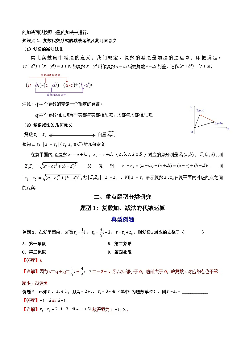 （人教A版）必修第二册高一数学下学期同步精讲精练7.2.1 复数的加、减运算及其几何意义 (精讲）（解析版）第2页
