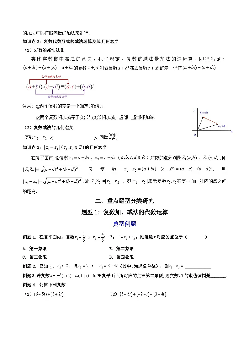 （人教A版）必修第二册高一数学下学期同步精讲精练7.2.1 复数的加、减运算及其几何意义 (精讲）（原卷版）第2页