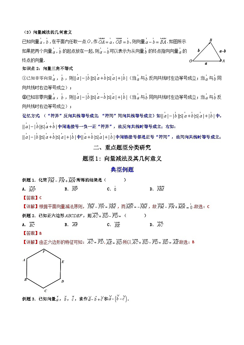 （人教A版）必修第二册高一数学下学期同步精讲精练6.2.2 向量的减法运算 (精讲）（解析版）第2页