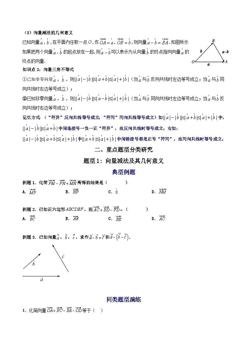 （人教A版）必修第二册高一数学下学期同步精讲精练6.2.2 向量的减法运算 (精讲）（原卷版）第2页