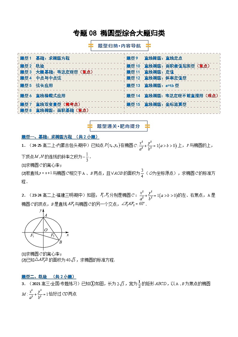 专题08 椭圆型综合大题归类（期中专项训练）（原卷版）高二数学上学期人教版A 第1页