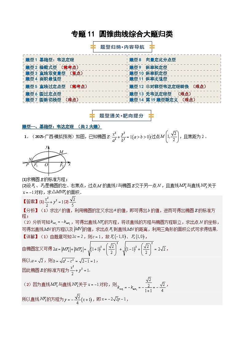 专题11 圆锥曲线综合大题归类（期中专项训练）（解析版）高二数学上学期人教版A 第1页
