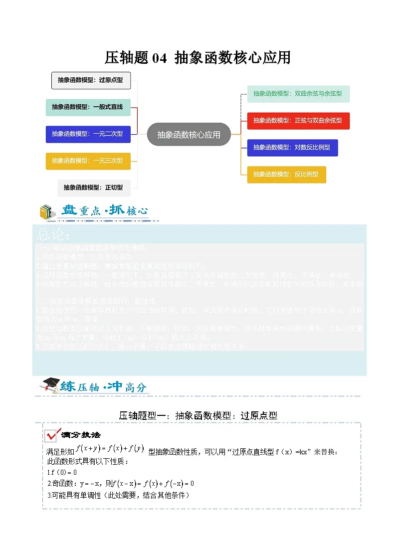 2026年高考数学压轴专项训练压轴题04抽象函数核心应用（原卷版）第1页
