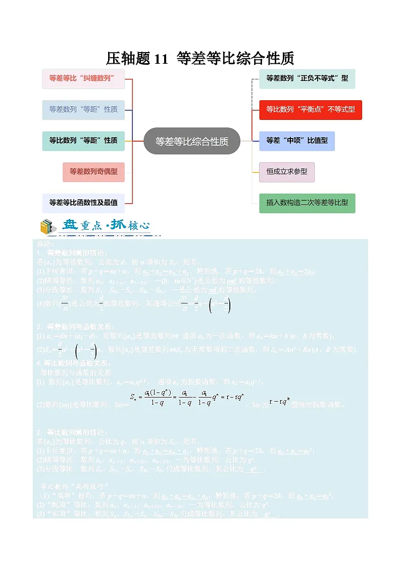 2026年高考数学压轴专项训练压轴题11等差等比综合归类（原卷版）第1页