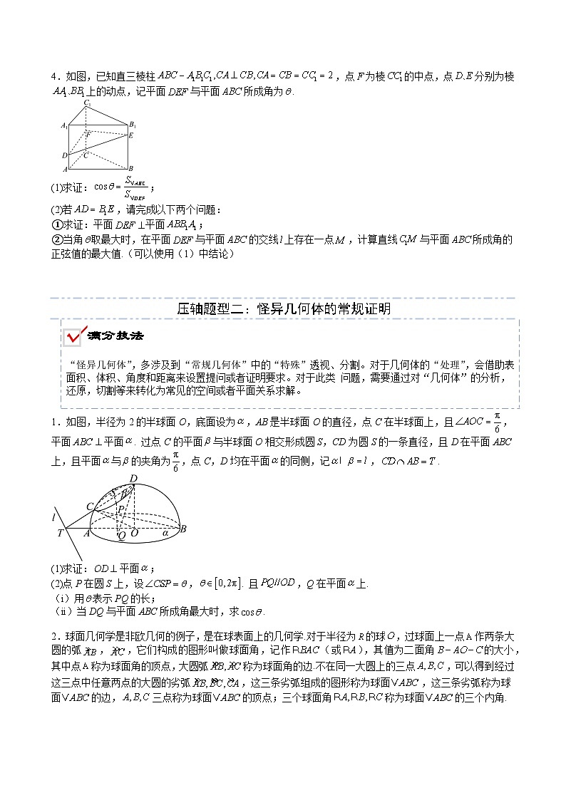 2026年高考数学压轴专项训练压轴题15立体几何19题题型归类（原卷版）第3页