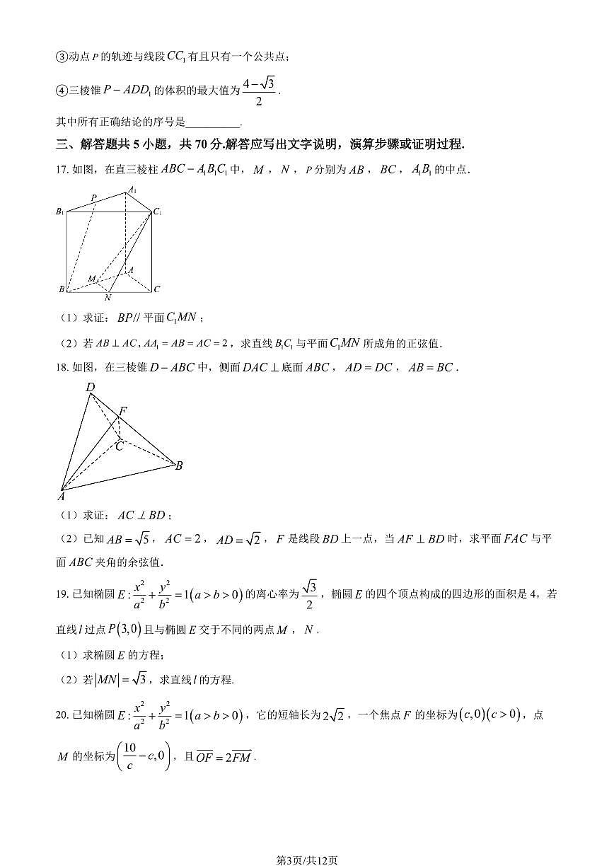 2025北京八十中高二（上）期中数学试卷（教师版）第3页