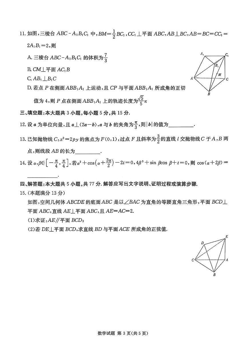 湖南省湘东教学联盟2026届高三上学期11月联考数学试卷+答案第3页