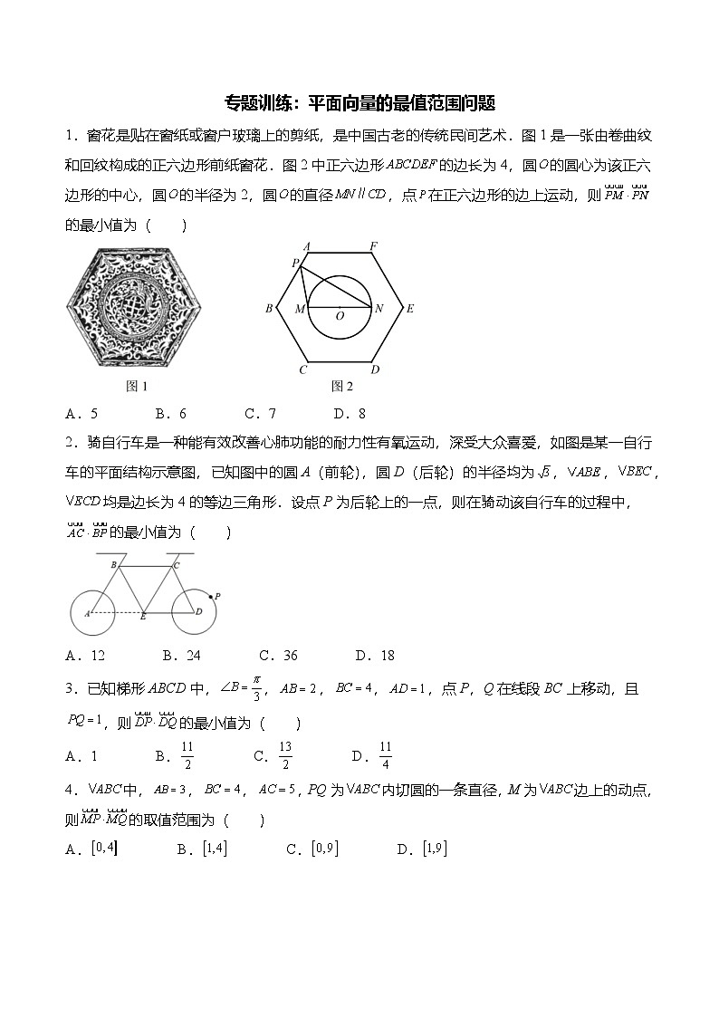 （人教A版）必修二高一数学下学期期末复习训练专题训练：平面向量的最值范围问题（原卷版）第1页