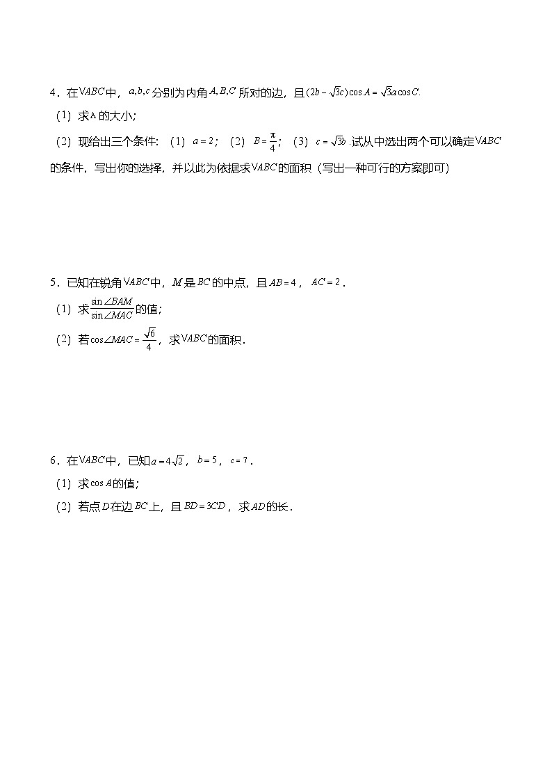 （人教A版）必修二高一数学下学期期末复习训练专题训练：解三角形大题综合（原卷版）第2页