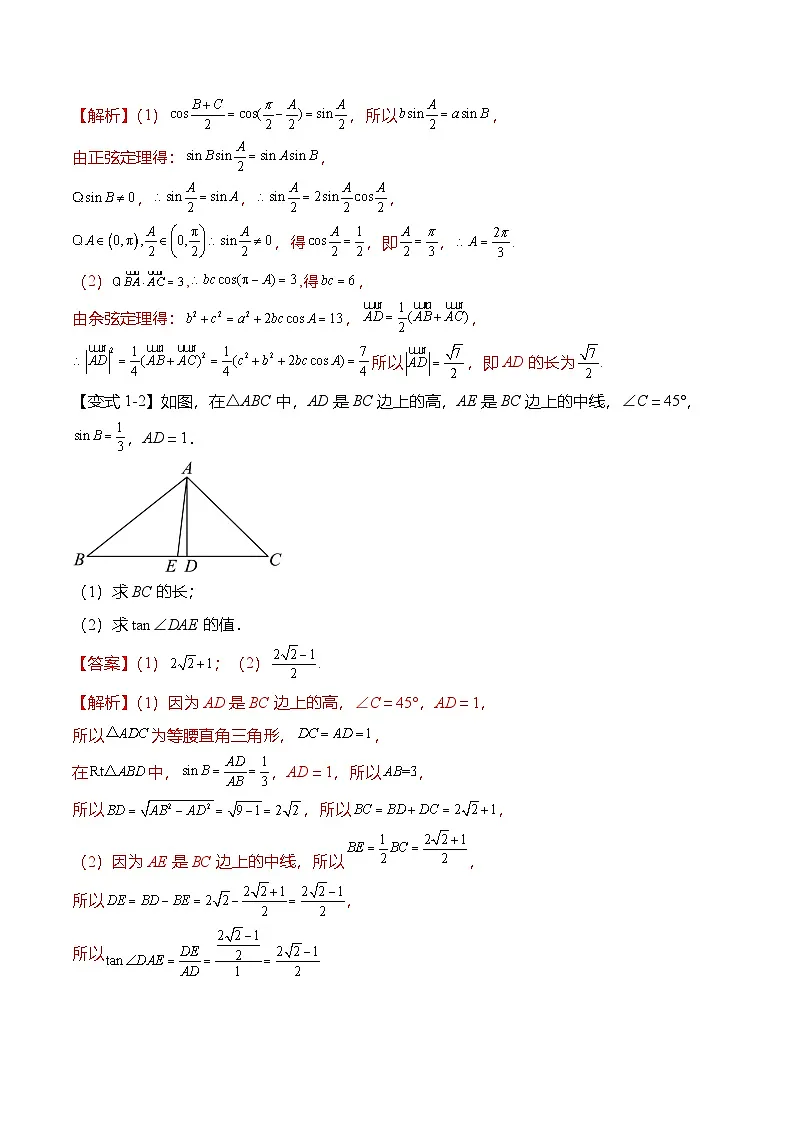 （人教A版）必修二高一数学下学期期末复习训练解三角形专题：三角形的中线、角平分线与高线问题（解析版）第3页