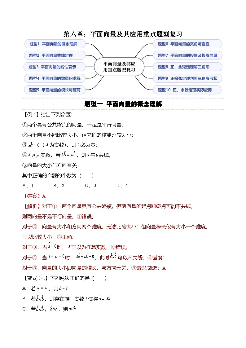 （人教A版）必修二高一数学下学期第六章：平面向量及其应用 重点题型复习（解析版）第1页