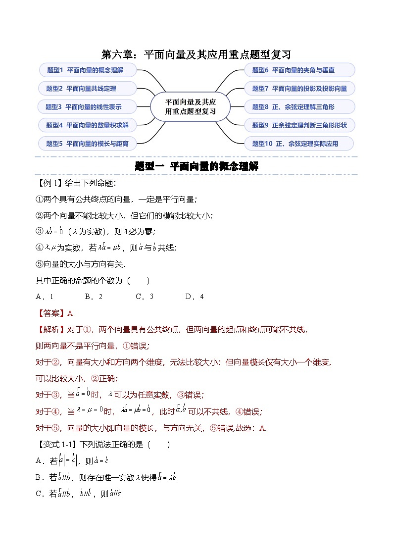 （人教A版）必修二高一数学下学期第六章：平面向量及其应用 重点题型复习（解析版）第1页
