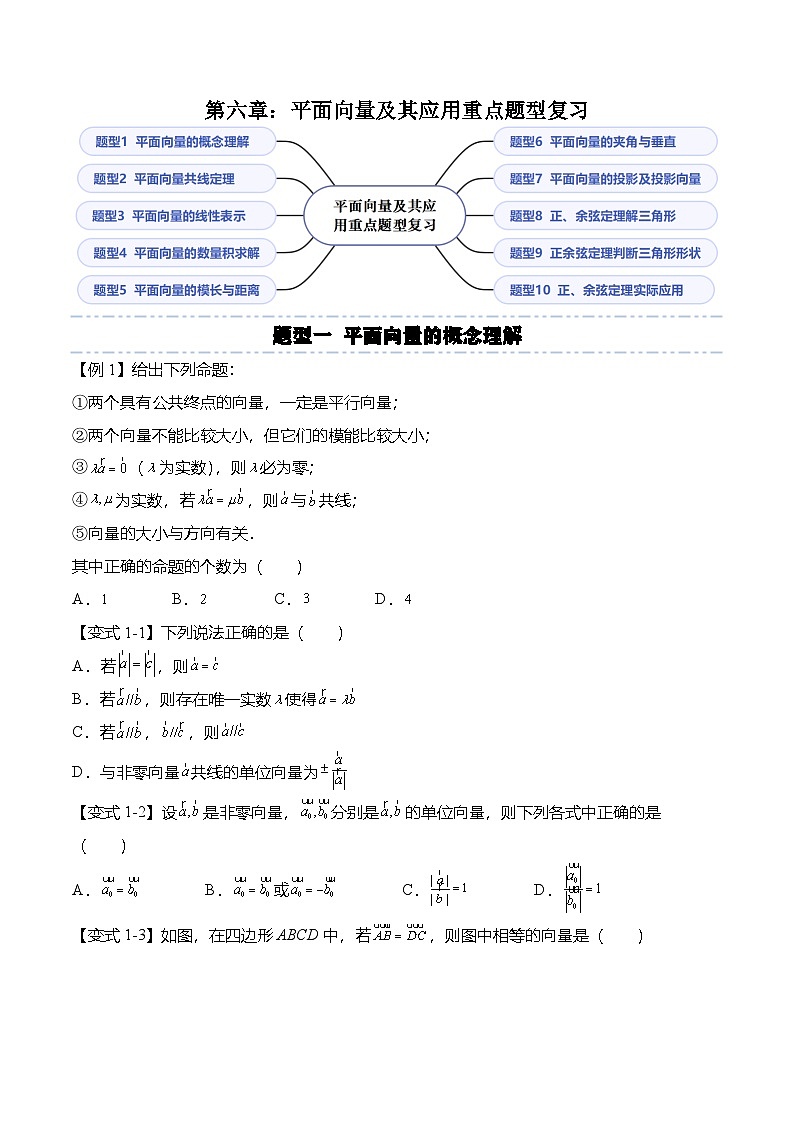 （人教A版）必修二高一数学下学期第六章：平面向量及其应用 重点题型复习（原卷版）第1页