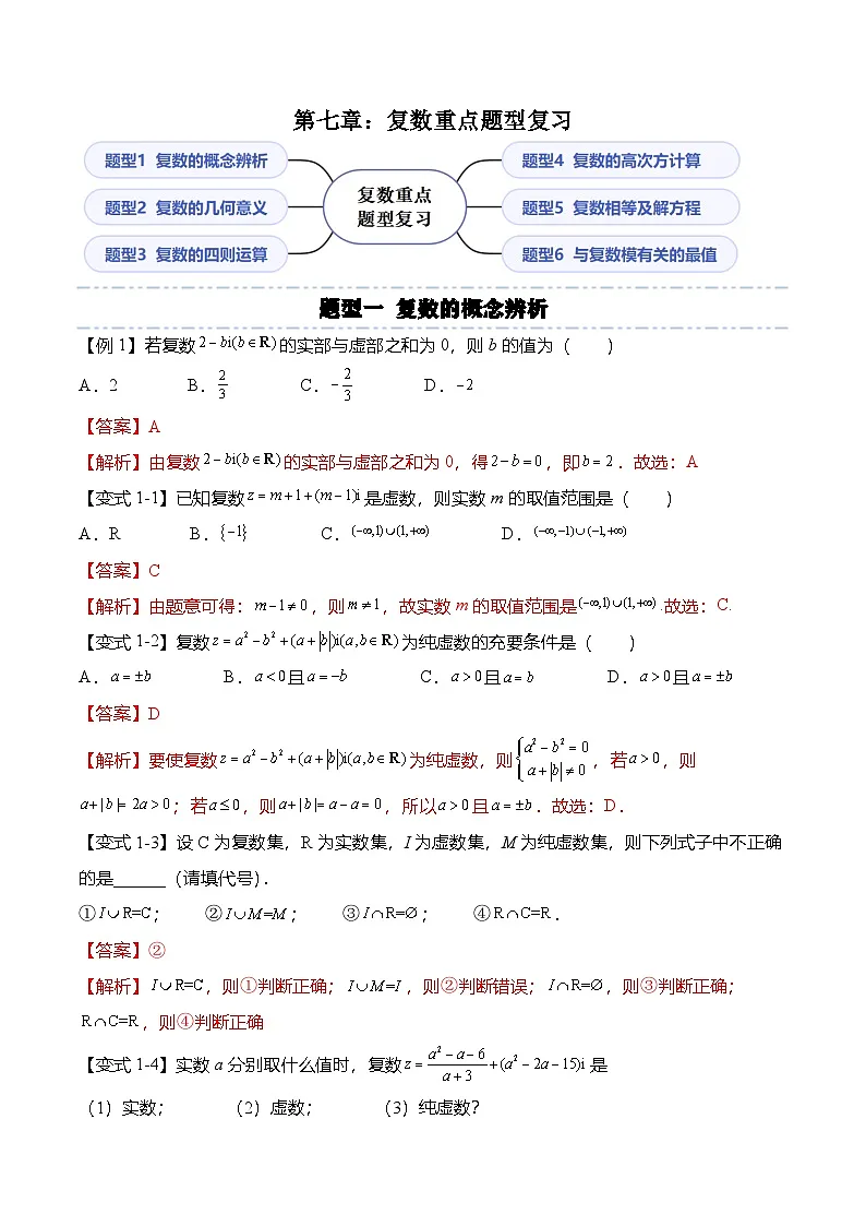 （人教A版）必修二高一数学下学期第七章：复数 重点题型复习（解析版）第1页