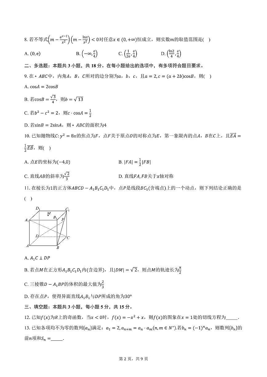 广西壮族自治区柳州地区民族高级中学2026届高三上学期综合测试（三）数学试卷（含答案）第2页