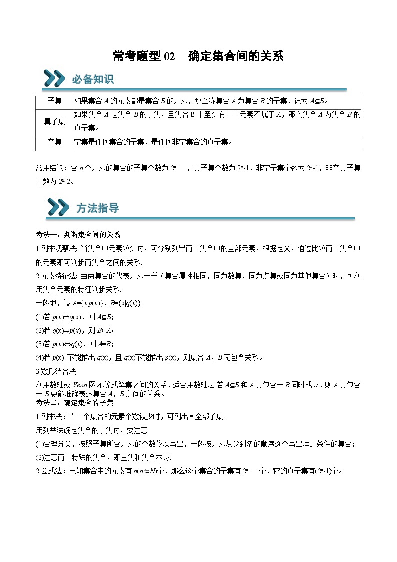（人教A版）必修一高一数学上学期期末考点训练常考题型02  确定集合间的关系（原卷版）第1页