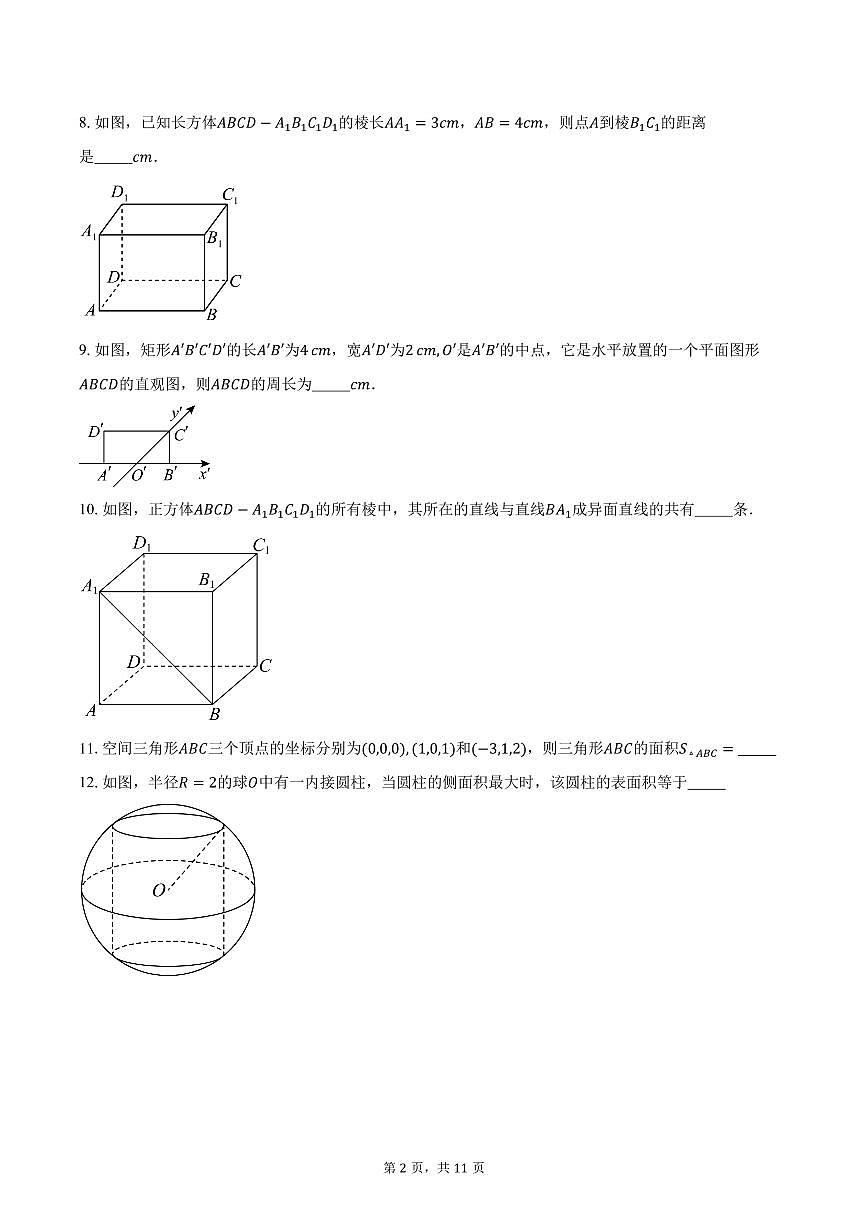 2025-2026学年上海市复旦大学附属复兴中学高二上学期期中考试数学试卷（含答案）第2页