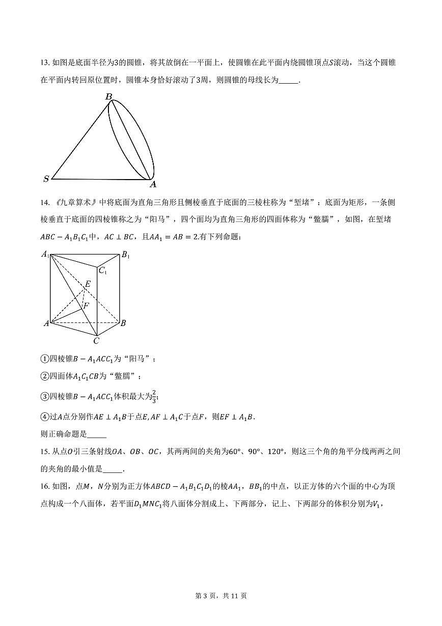 2025-2026学年上海市复旦大学附属复兴中学高二上学期期中考试数学试卷（含答案）第3页