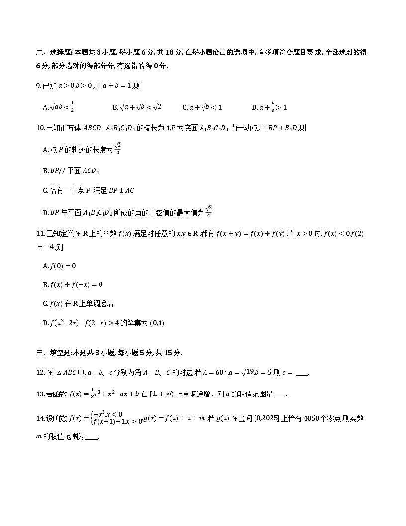 福建省2025-2026学年高三上学期11月百校联考数学试卷及解析第2页