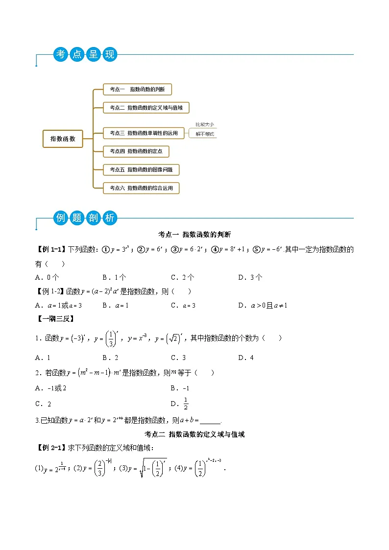 （人教A版）必修一高一数学上学期同步考点讲练4.2 指数函数（原卷版）第2页
