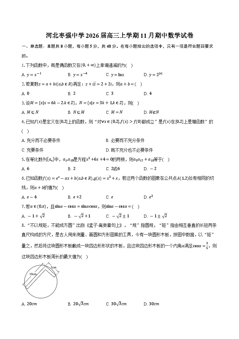 河北枣强中学2026届高三上学期11月期中数学试卷（含答案）第1页