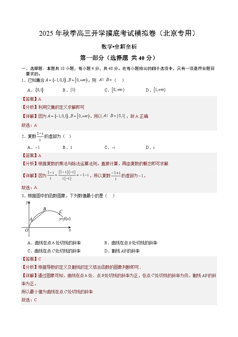2025年秋季高三开学摸底考试模拟数学试题（四）（解析版）第1页