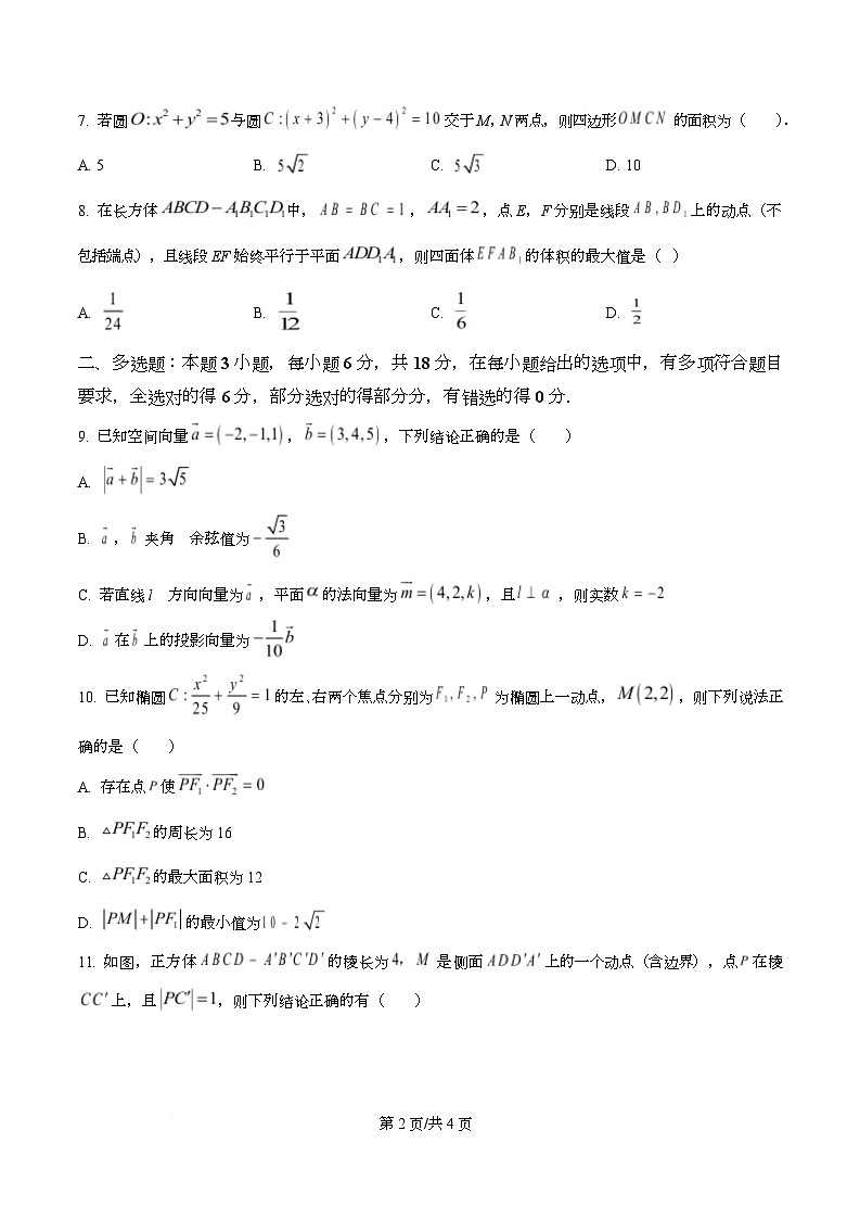 重庆市长寿中学2025-2026学年高二上学期11月期中考试数学试题（原卷版）第2页