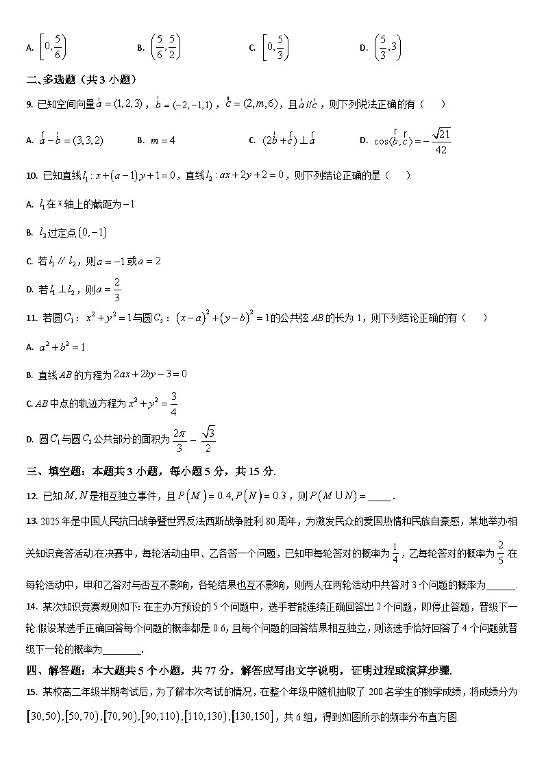 吉林省通化市梅河口市第五中学2025-2026学年高二上学期11月期中考试数学试题（含答案）第2页