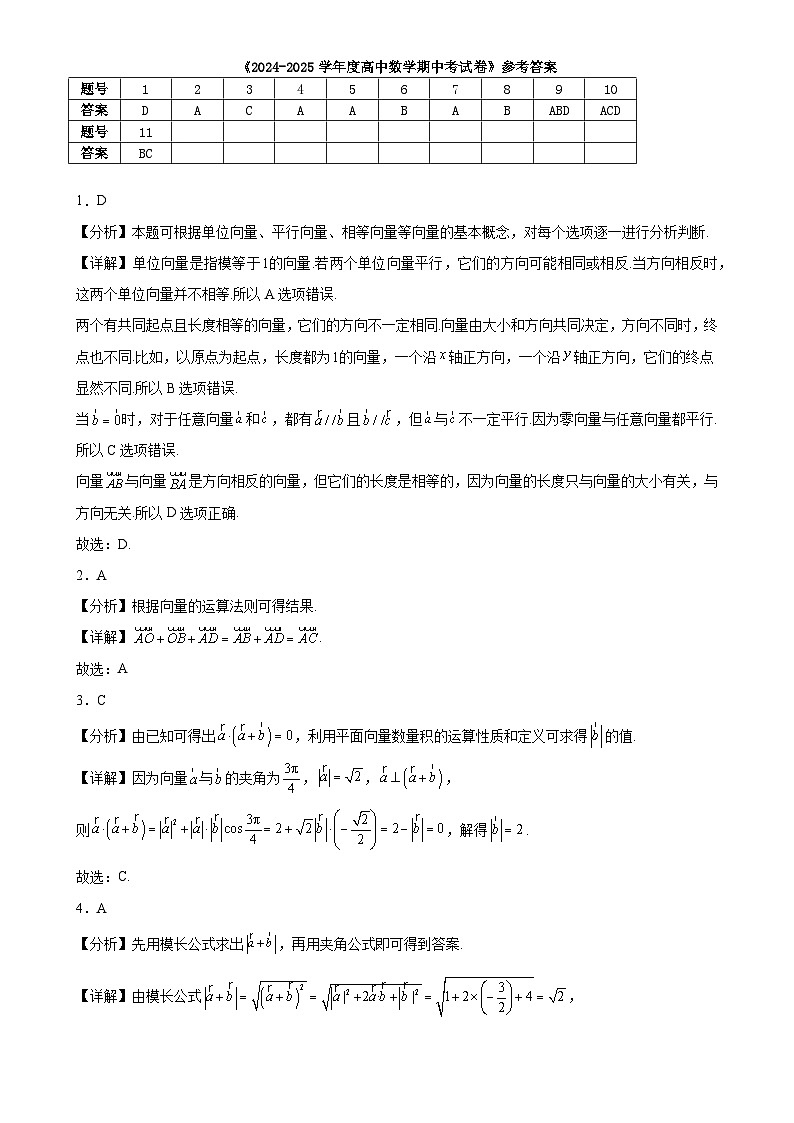 安徽省合肥市肥西县宏图中学2024—2025学年高一下学期3月月考数学答案-A4第1页