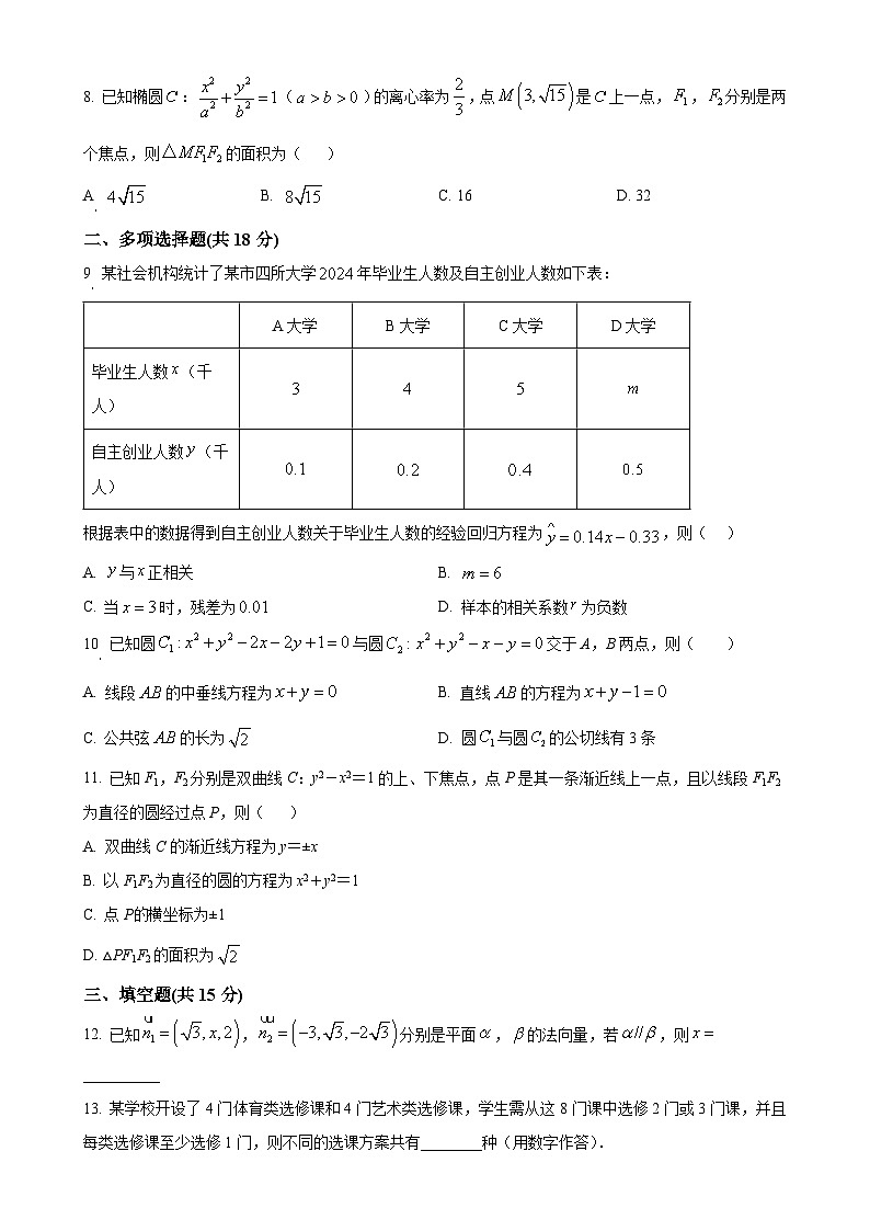 安徽省阜阳市阜南实验中学2024-2025学年高二上学期期末质量检测数学试题（原卷版）-A4第2页