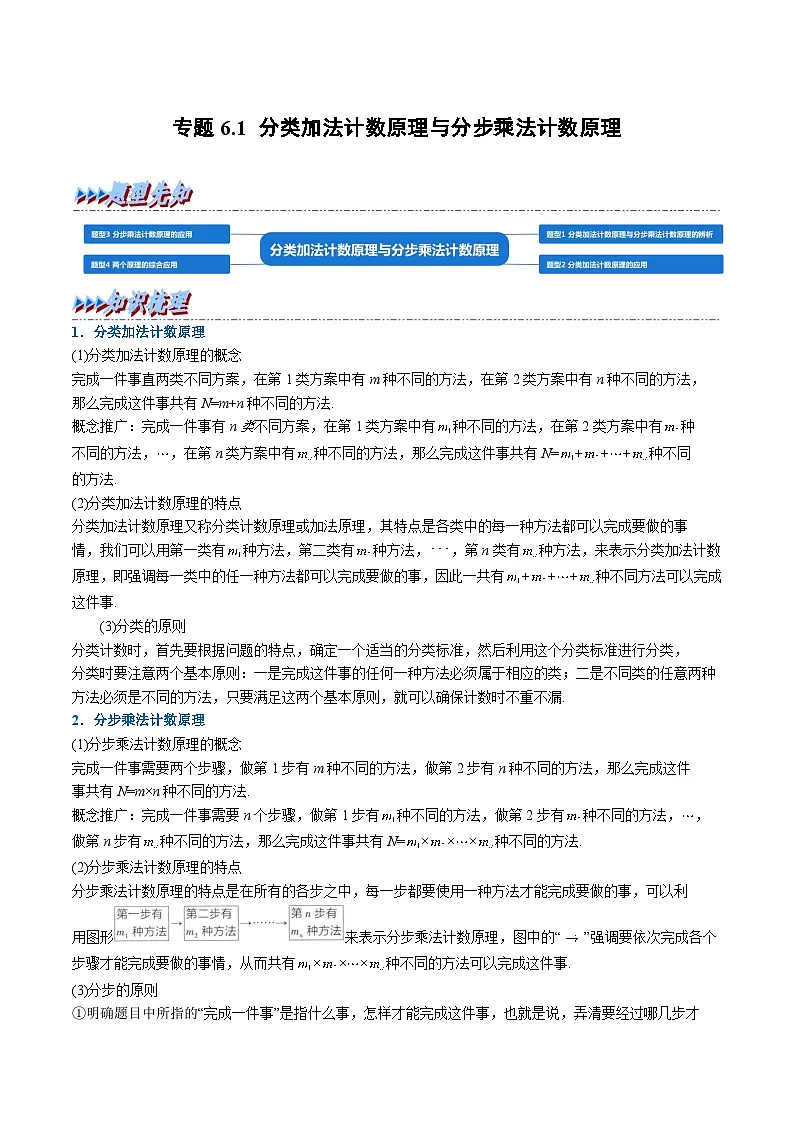 （人教A版）选择性必修三高中数学同步考点讲与练专题6.1 分类加法计数原理与分步乘法计数原理（原卷版）第1页