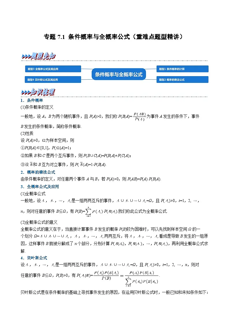 （人教A版）选择性必修三高中数学同步考点讲与练专题7.1 条件概率与全概率公式（解析版）第1页
