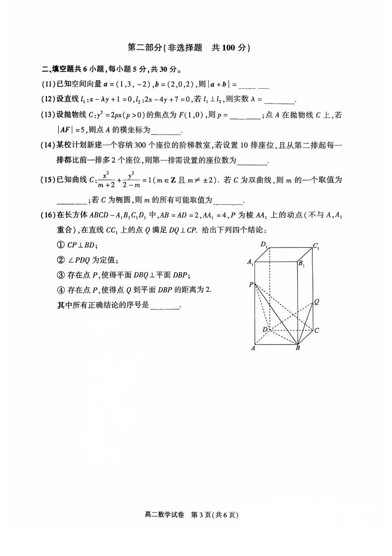 北京市朝阳区2024-2025学年高二上学期期末质量检测数学试题第3页
