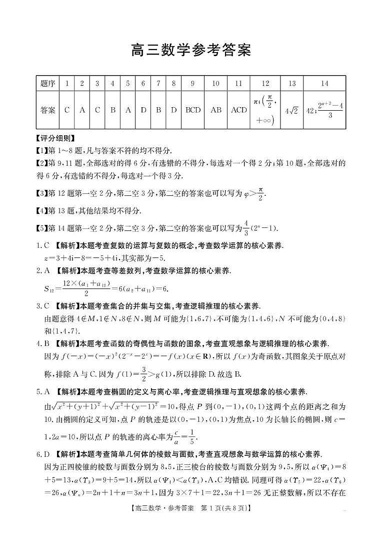 河南省2026届高三上学期11月联考（HEN）数学答案第1页