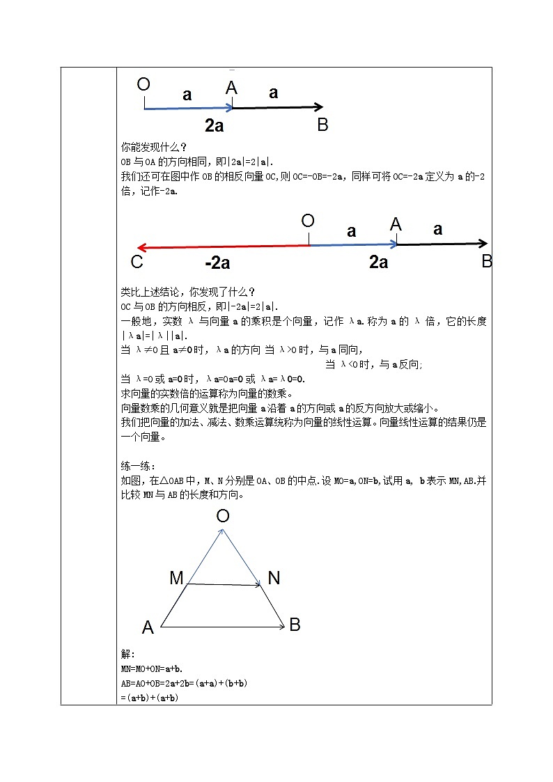 1.3. 向量的数乘 第一课时 教案——2025-2026学年高中必修 第二册《数学》湘教版(新)第2页