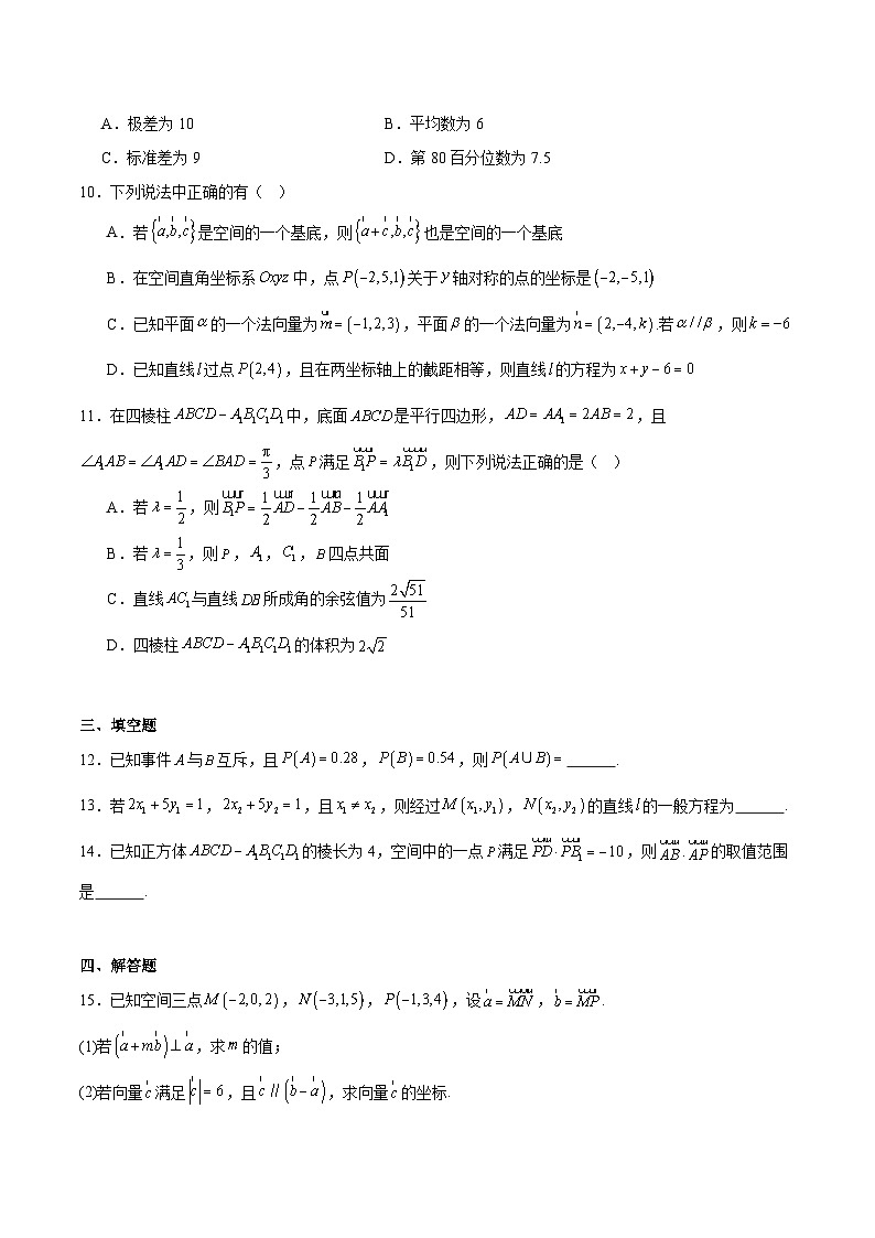 安徽省县中联盟2025-2026学年高二上学期10月联考数学试卷（含答案）第2页