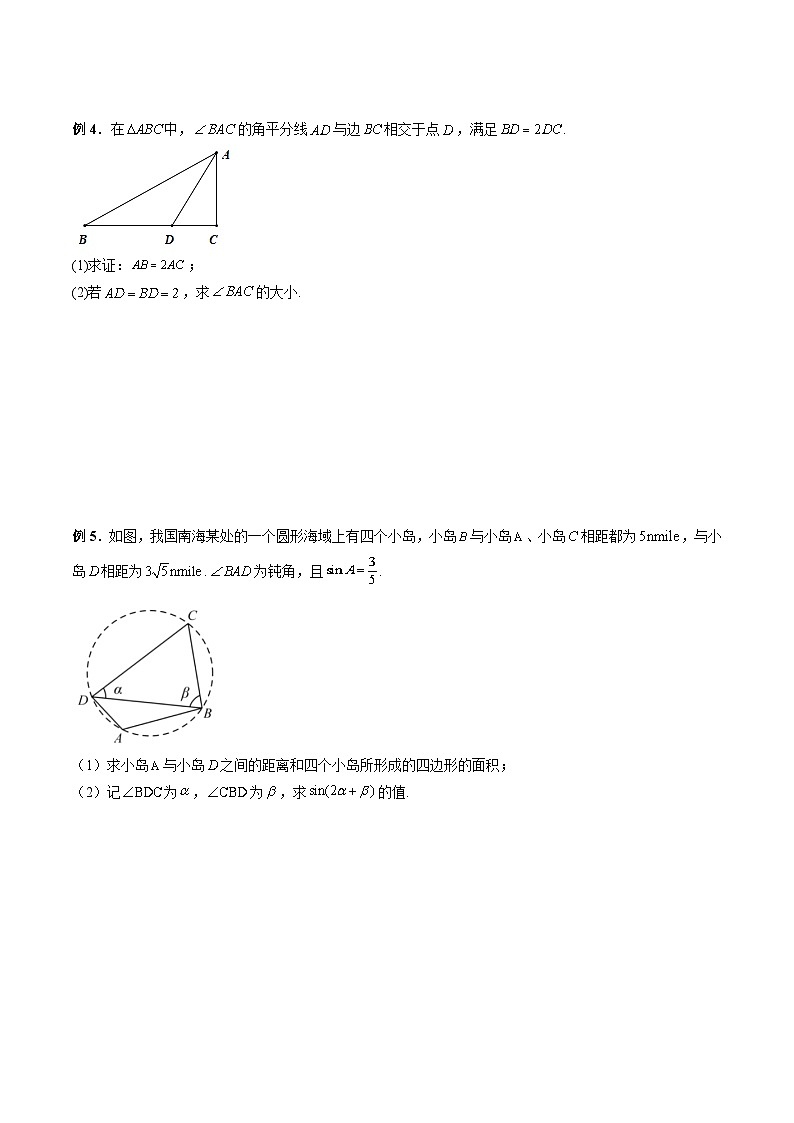 （人教A版）必修第二册高一数学下学期期末复习训练专题04 解三角形图形类问题（中线问题、角平分线问题）（原卷版）第3页