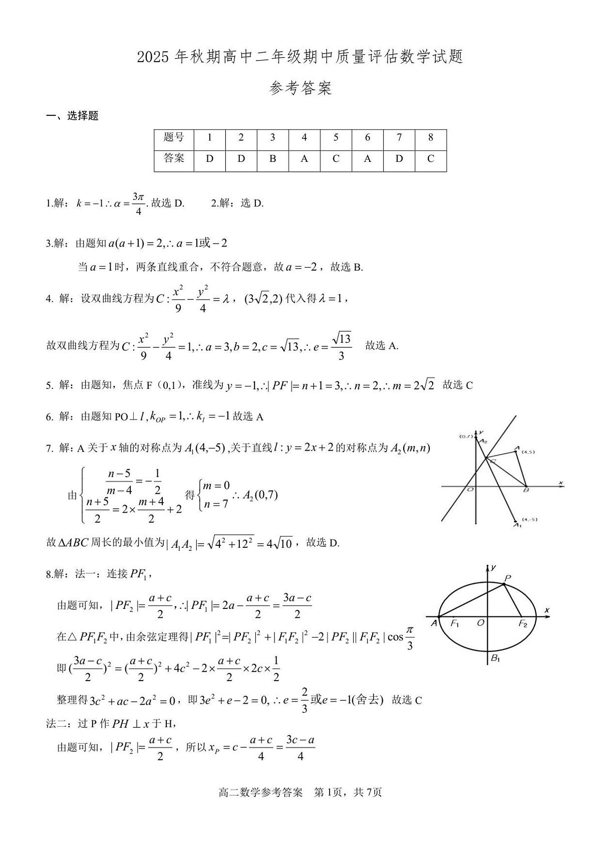2025年秋期高二数学参考答案及评分细则(2)第1页