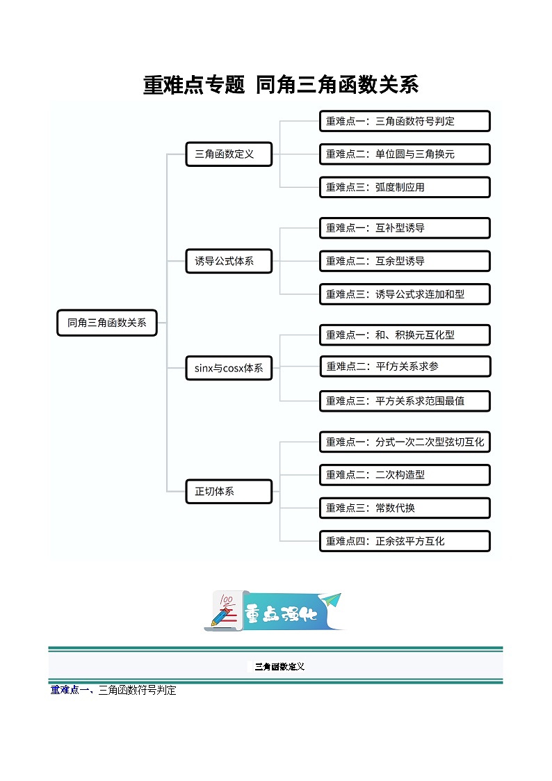 重难点专题 同角三角函数关系归类（专项训练）（原卷版）高一数学同步培优备课系列（人教A版2019必修第一册）【2025-2026】第1页