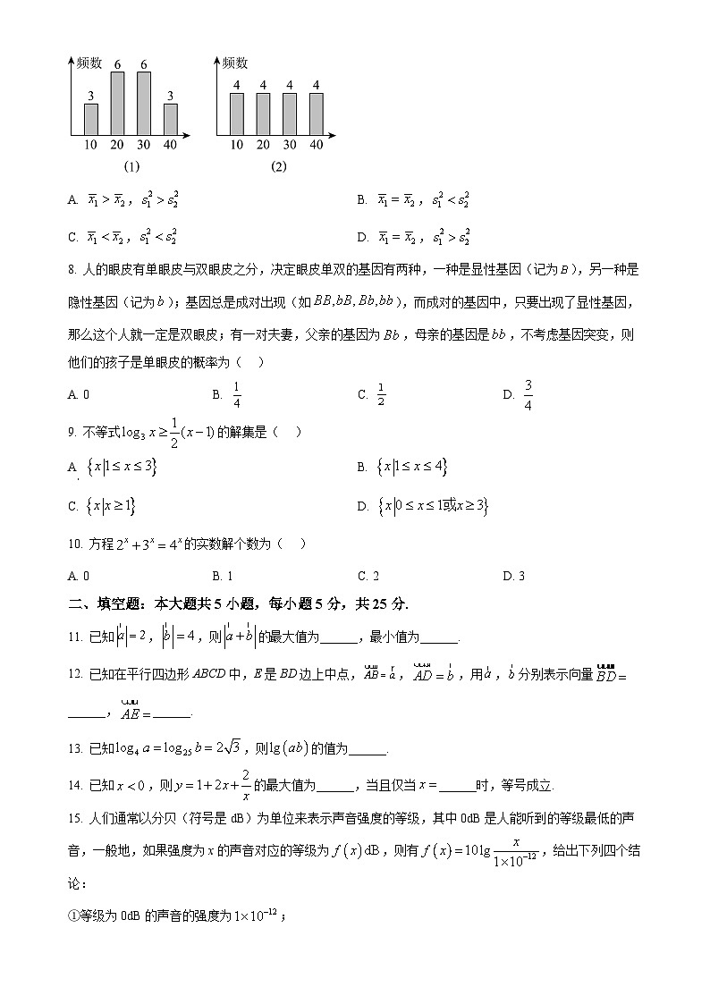 北京市延庆区高一上学期期末数学试题（原卷版）-A4第2页
