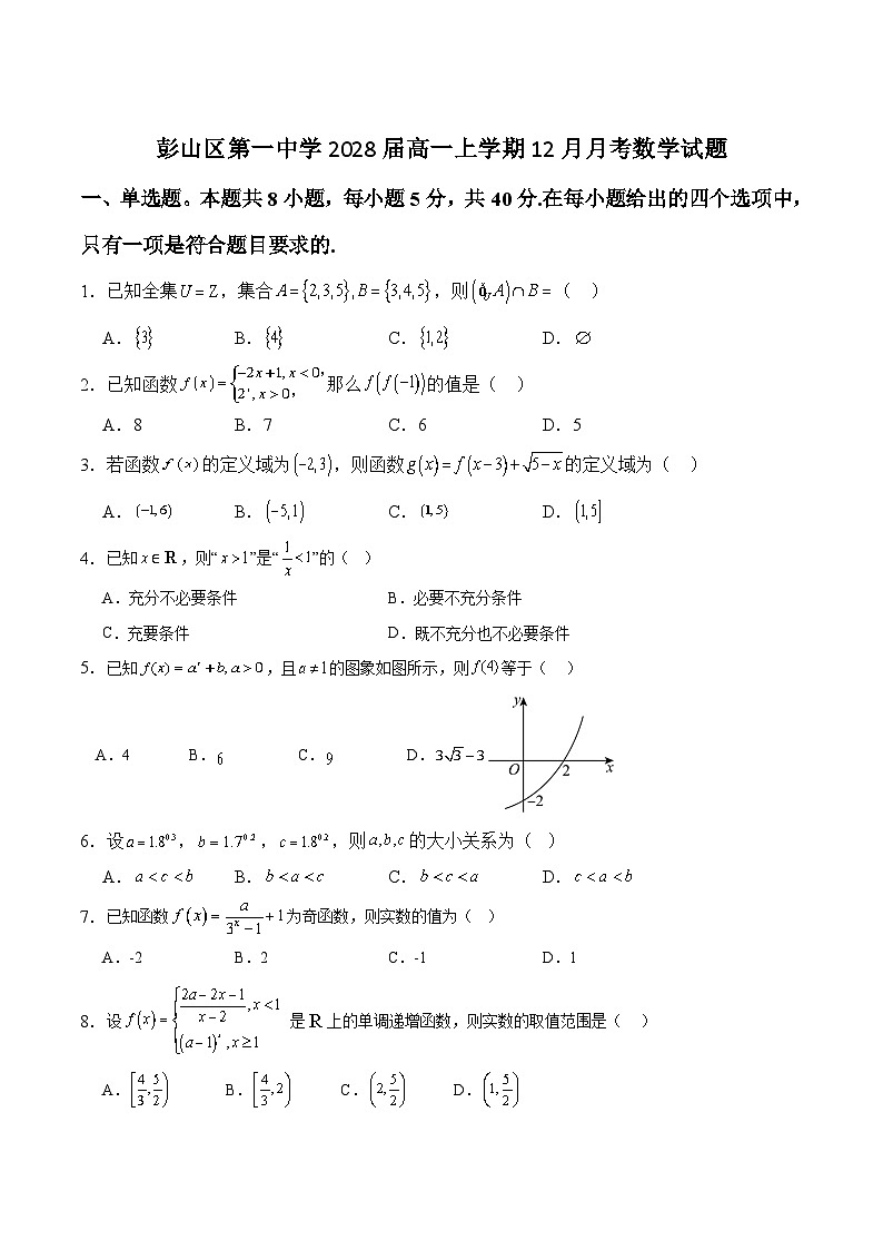 四川省眉山市彭山区第一中学2025-2026学年高一上学期12月月考数学试卷（含详解）第1页
