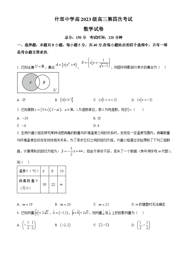 四川省什邡中学2026届高三上学期第四次考试数学试题（原卷版）第1页