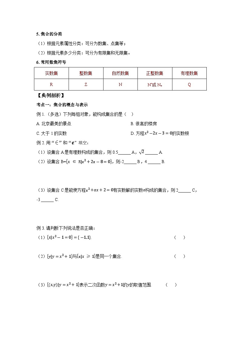 人教A版数学高一上必修一1.1集合的概念学案第2页