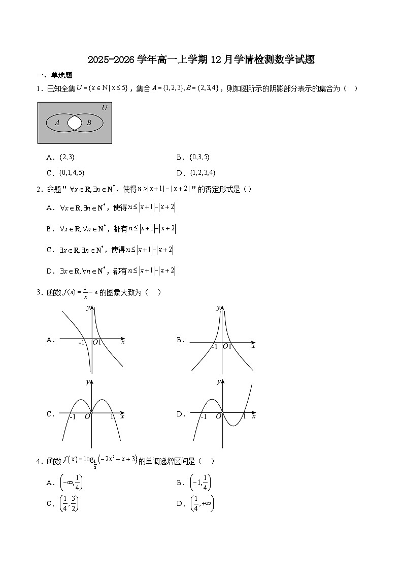 湖南省部分重点高中2025-2026学年高一上学期12月学情检测测试 数学（含答案）第1页