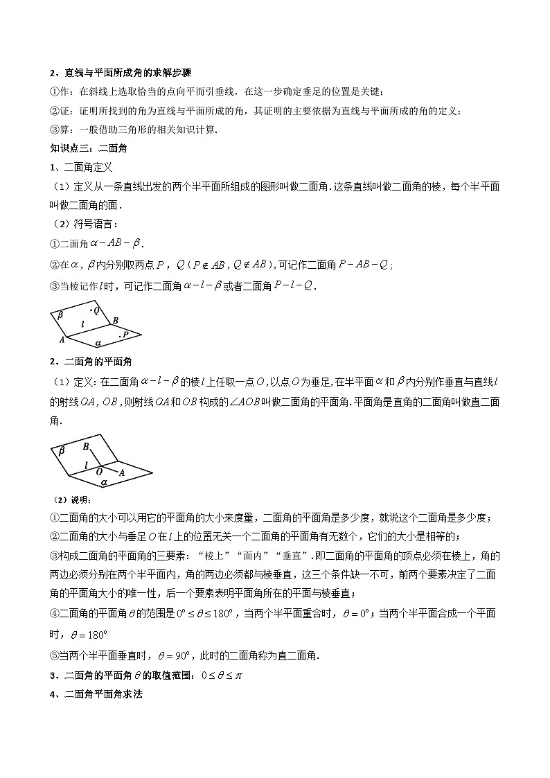 （艺术生）2026年高考数学一轮复习讲义+基础巩固练习 立体几何 第04讲 空间直线、平面的垂直（原卷版）第2页
