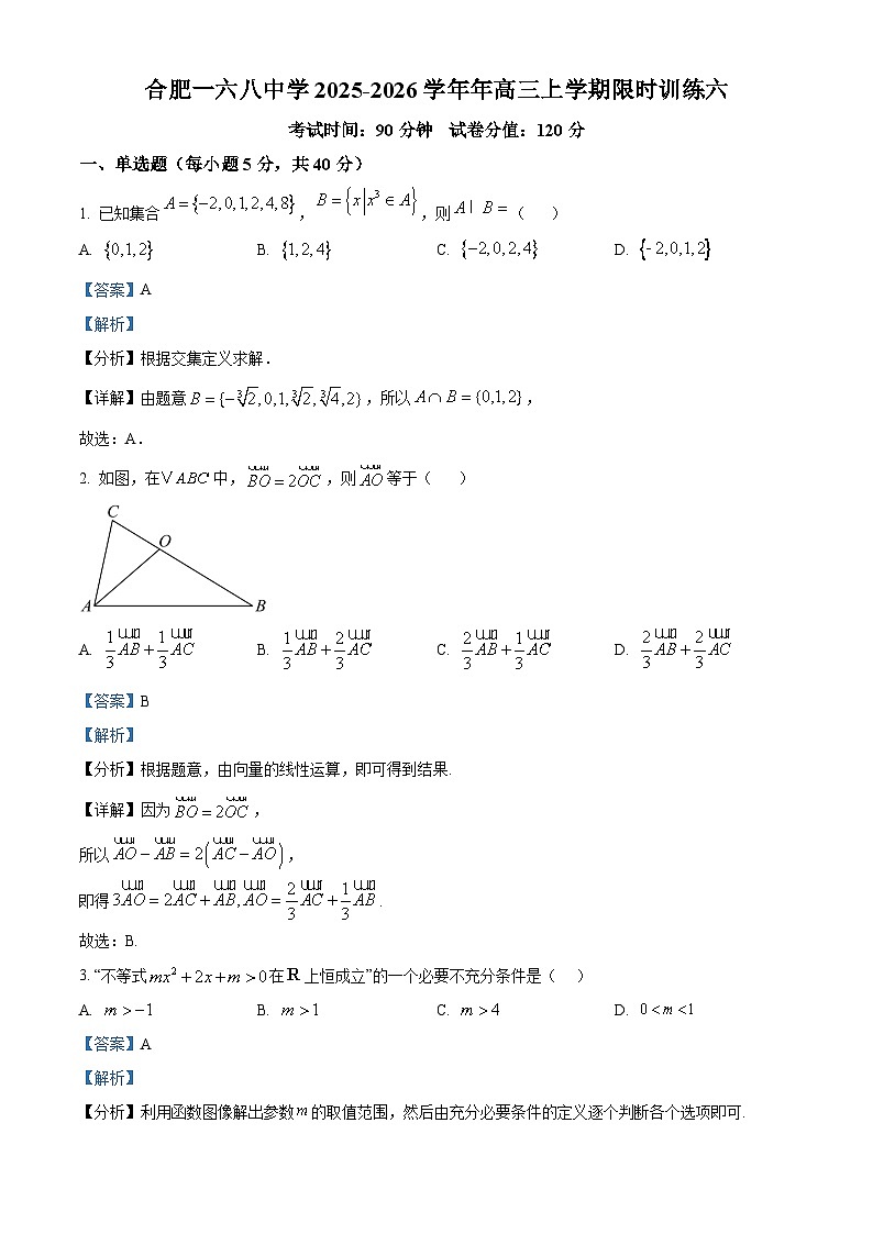 安徽省合肥一六八中学2025-2026学年高三上学期数学限时训练六试题 Word版含解析第1页