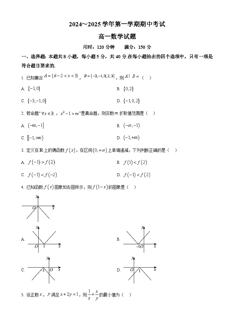 江苏省连云港市东海县2024-2025学年高一上学期期中考试数学试卷  Word版无答案第1页
