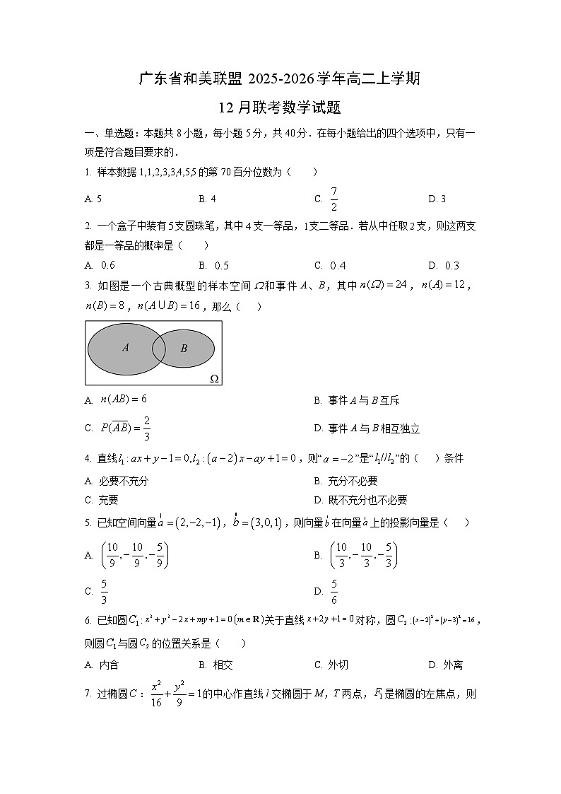 2025-2026学年广东省和美联盟高二上学期12月联考数学试卷（学生版）第1页