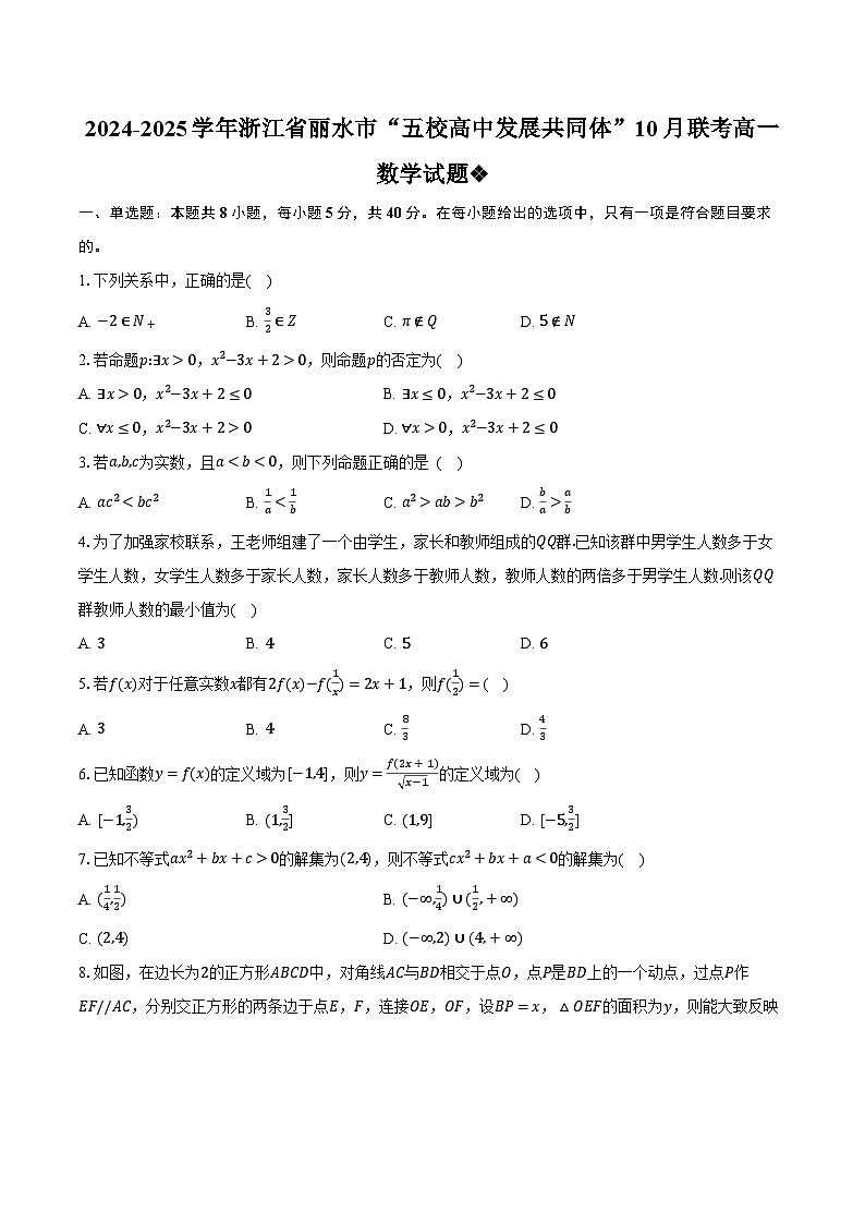 浙江省丽水市五校高中发展共同体2024-2025学年高一上学期10月联考试题 数学 Word版含解析第1页