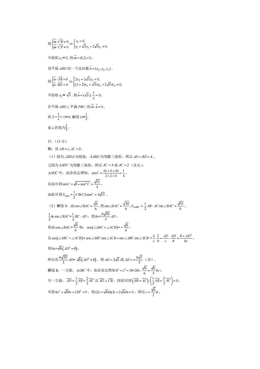 重庆育才中学校2026届高三一诊模拟考试数学答案第2页